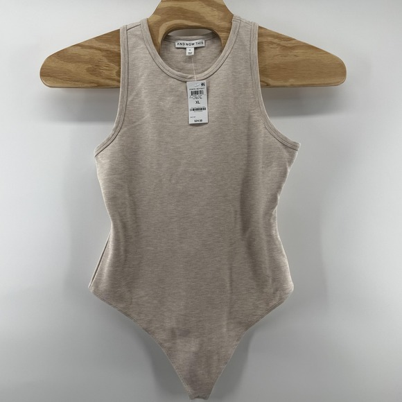 And Now This Bodysuit Womens XL Oatmeal Mel Ponte Sleeveless Stretch New - Picture 1 of 8